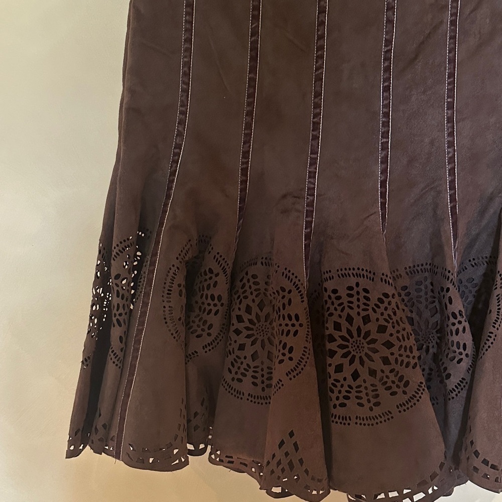 Alberto Makali Chocolate Brown Midi Skirt with Cutout Hem - Picture 4 of 5
